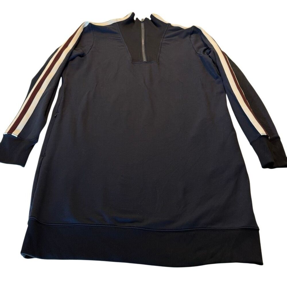 Athleta Navy Sweatshirt Dress | Quarter Zip | Stripe Sleeve | Size M